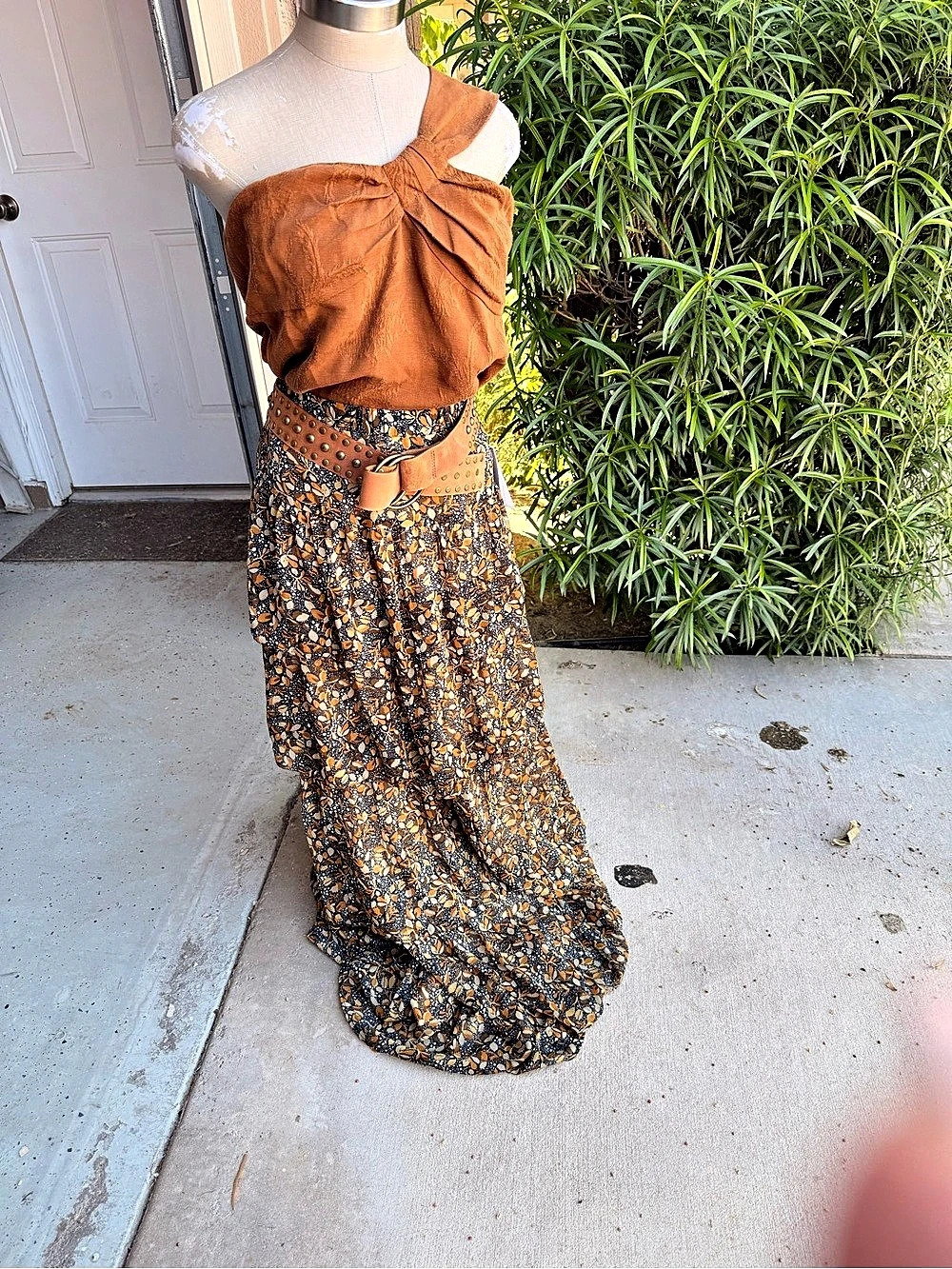 Free People Palermo Villa Chiffon Maxi Skirt Floral Maxi Dress in Orange & Black